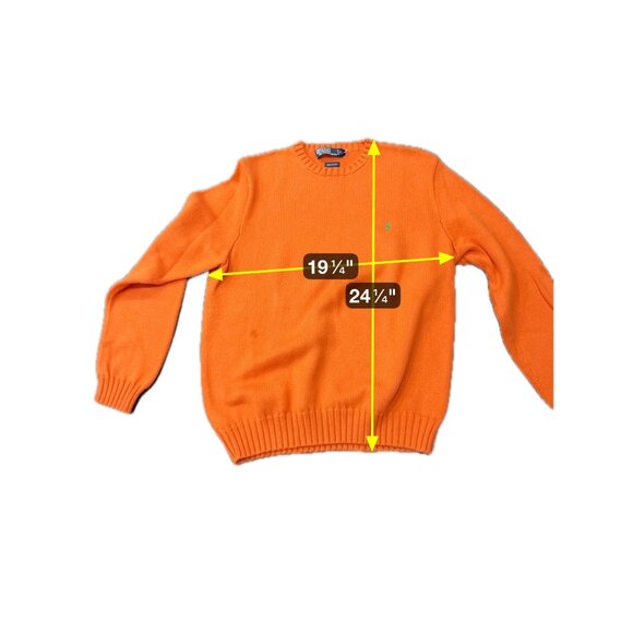 Polo By Ralph Lauren Orange Cotton Knit Crewneck Sweater Green Logo Size L - Picture 7 of 10
